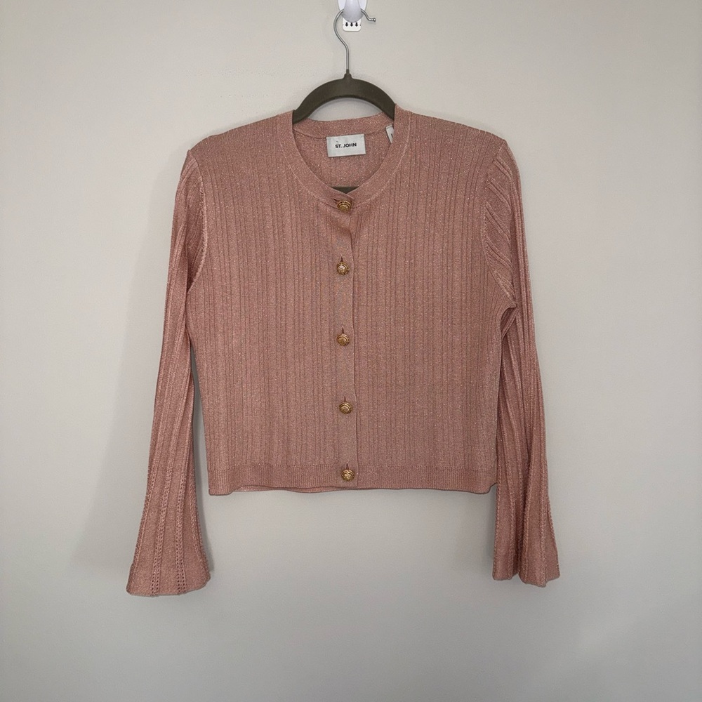 St. John Metallic Bell Sleeve Metallic Cardigan